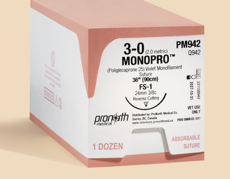 Suture MONOPRO Violette 3-0, 36" aiguille FS-1 | PM942