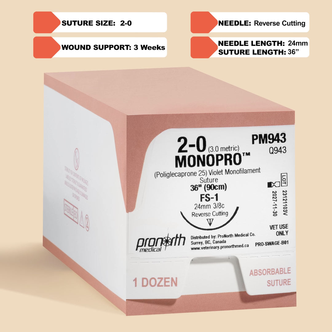 2-0 MONOPRO Violet Suture, 36" FS-1 Needle | PM943