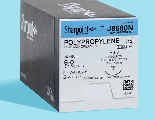 6-0 Polypropylene Blue Suture, 18" PS-3 Needle | J8680N — box