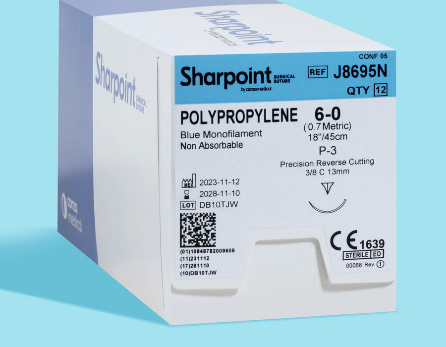 Fil de suture en polypropylène 6-0, aiguille P-3 de 45 cm | J8695N