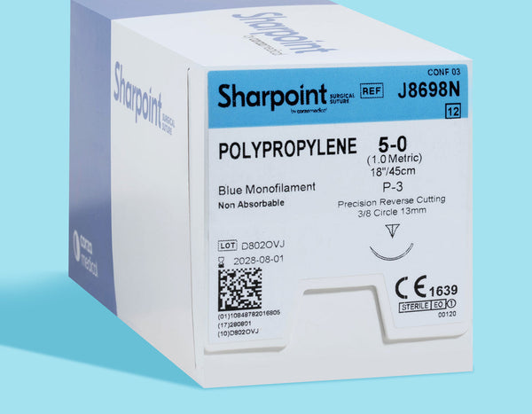 5-0 Polypropylene Blue Suture, 18" P-3 Needle | J8698N — box