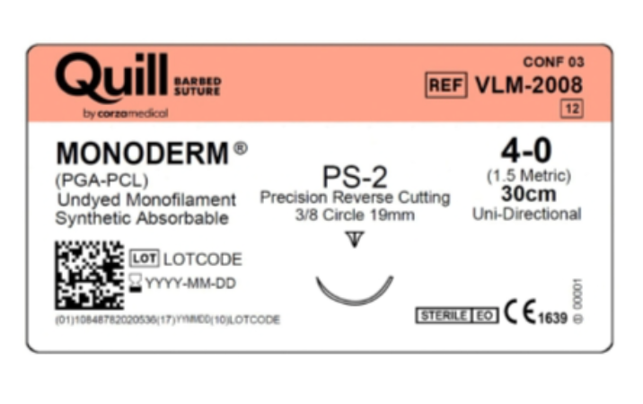 Suture non teinte barbelée QUILL 4-0, aiguille PS-2 de 30 cm | VLM-2008