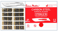 Box of 100 Swann-Morton #21 carbon steel surgical blades, sterile, for surgical incisions.