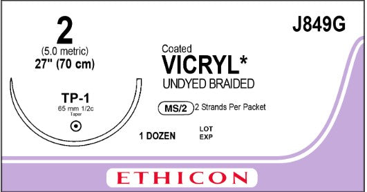 Fil de suture non teint 2 Vicryl Plus, aiguille 27" TP-1 | VCP849G