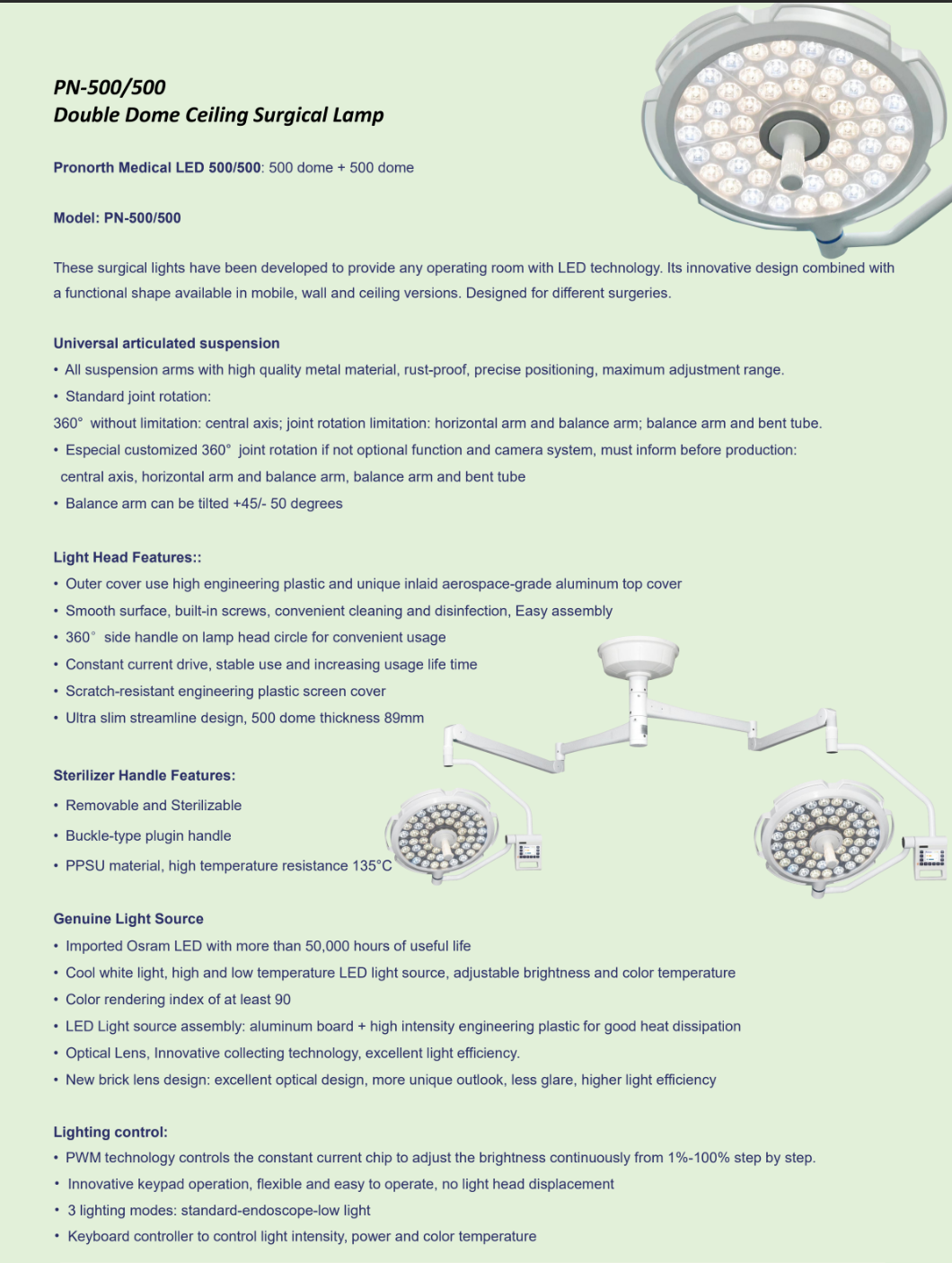 Plafonnier chirurgical double PN-500/500 LuminaPro