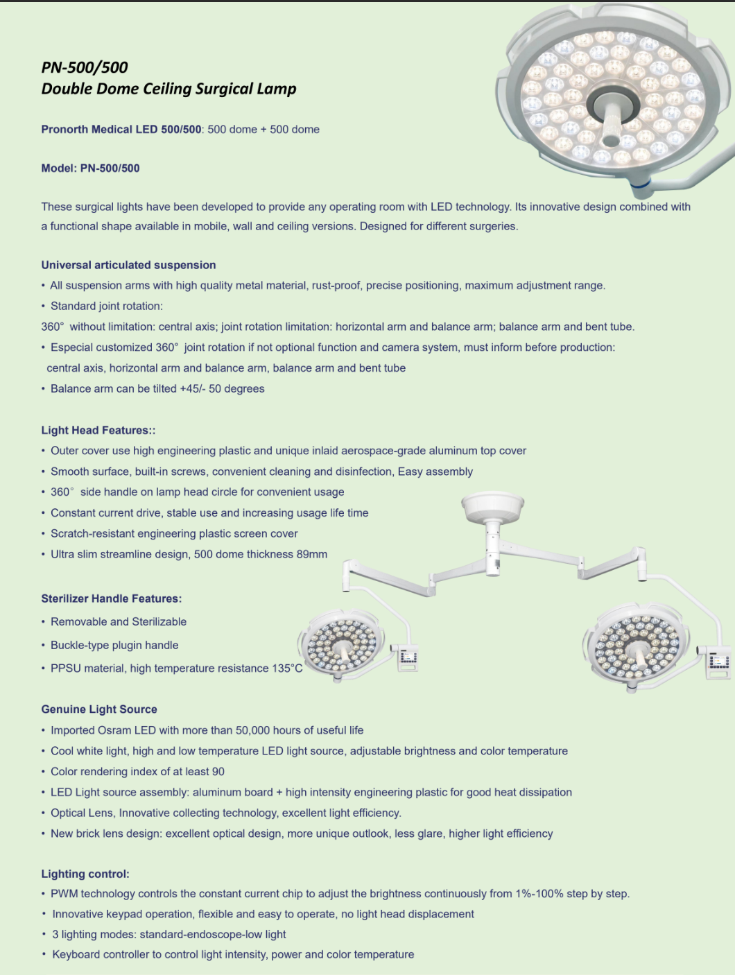 PN-500/500 LuminaPro Dual Ceiling Surgical Light