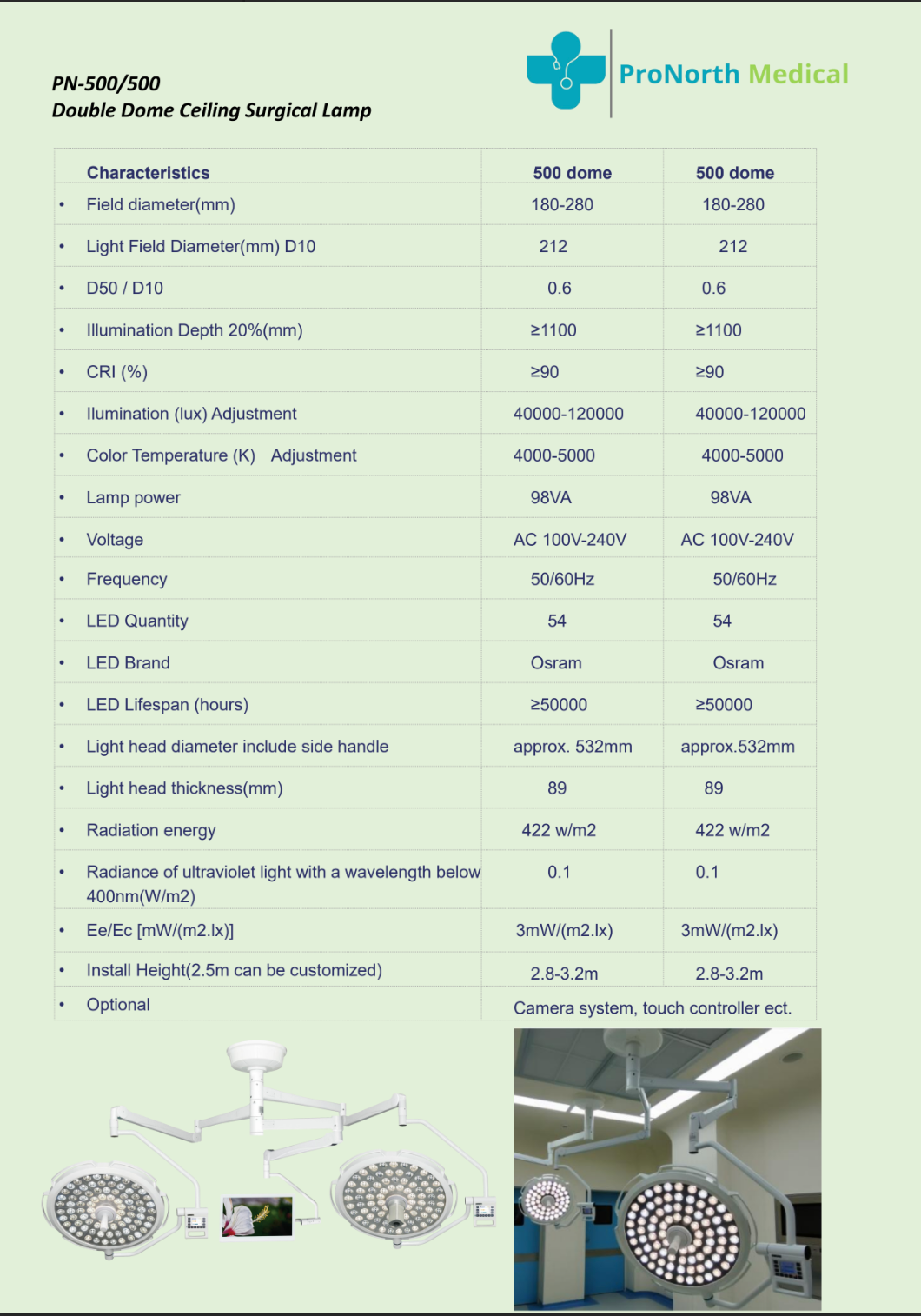 PN-500/500 LuminaPro Dual Ceiling Surgical Light