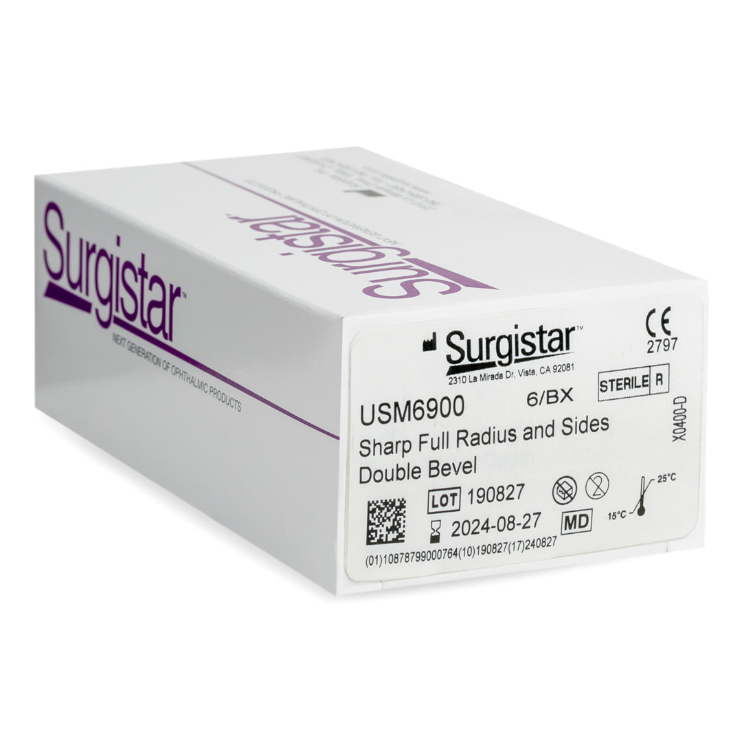 The Surgistar USM6900 Microblade, designed for unparalleled precision in dental surgeries with its angled, double-beveled blade.