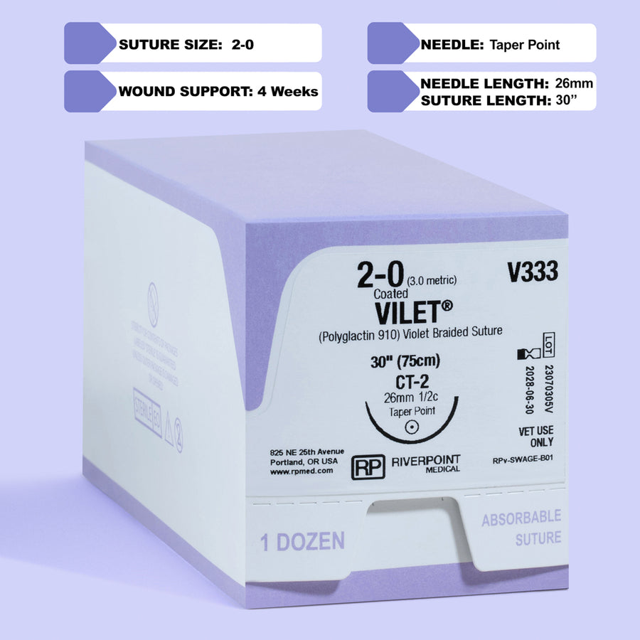 Fil de suture violet VILET 2-0, 75 cm, aiguille CT-2 | V333