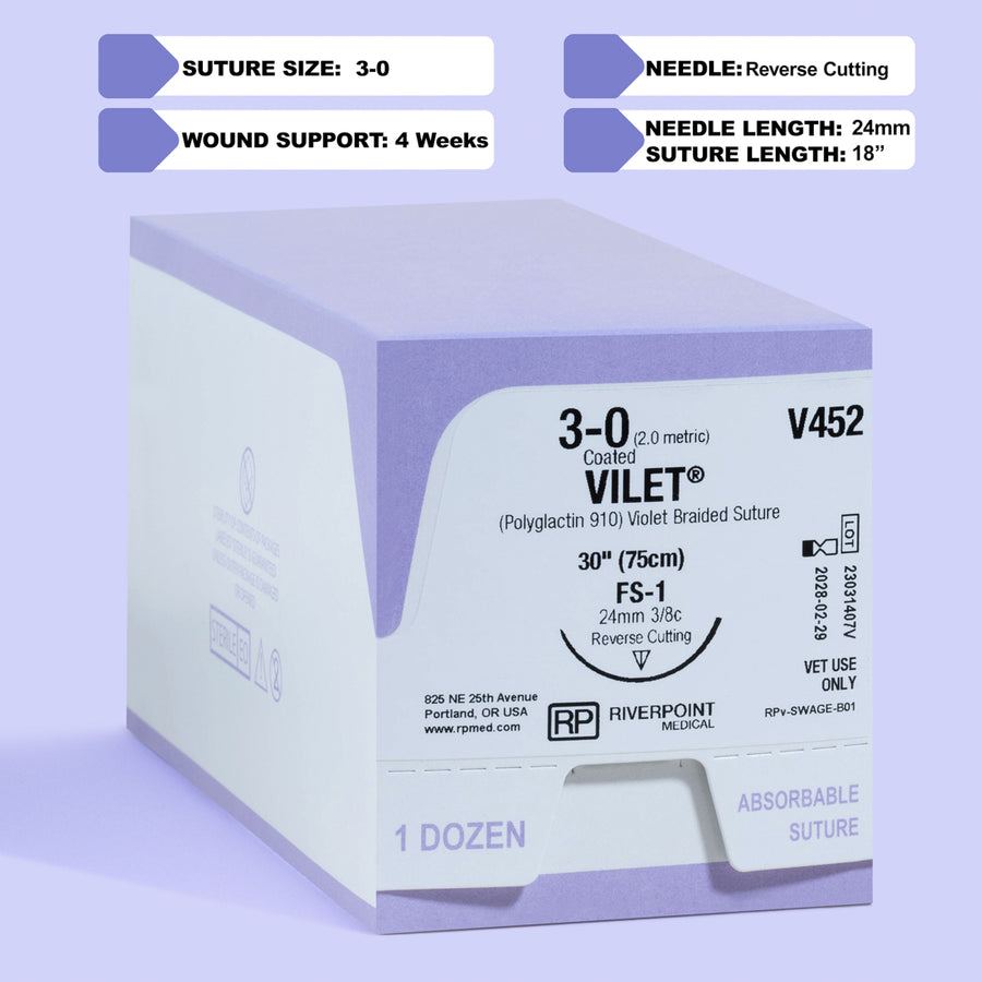 Suture VIOLET 3-0 Vilet, aiguille FS-1 75 cm | V452