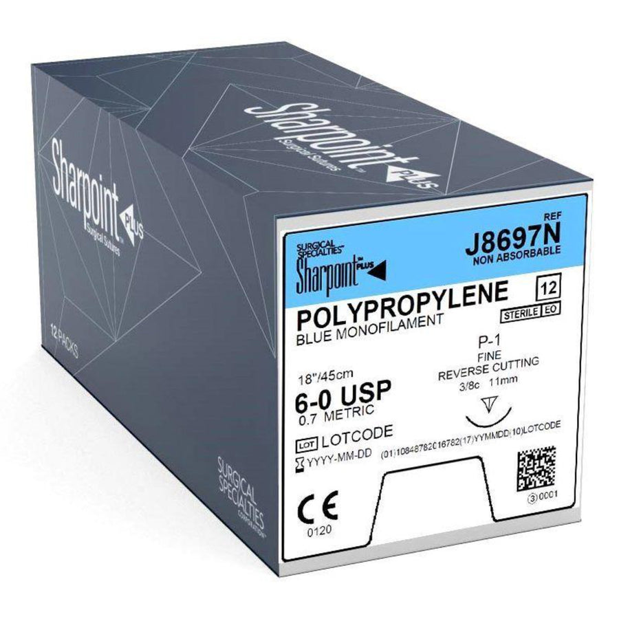 Suture en polypropylène bleu 6-0, aiguille P-1 18" | J8697N