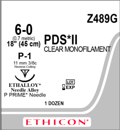 Ethicon | Z489G 6-0 PDS II UNDYED 1X18" P-1
