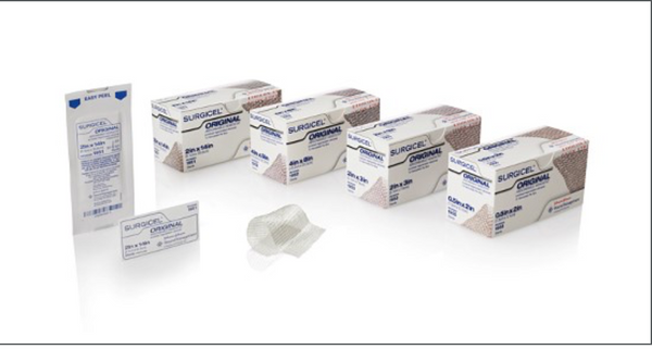 Ethicon Surgicel absorbable hemostat, 1/2 by 2 inch, used to control bleeding during surgery, reference 1955.